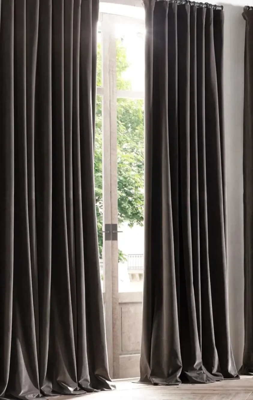 Restoration Hardware Italian Cotton Velvet Solid Green Curtain Panel